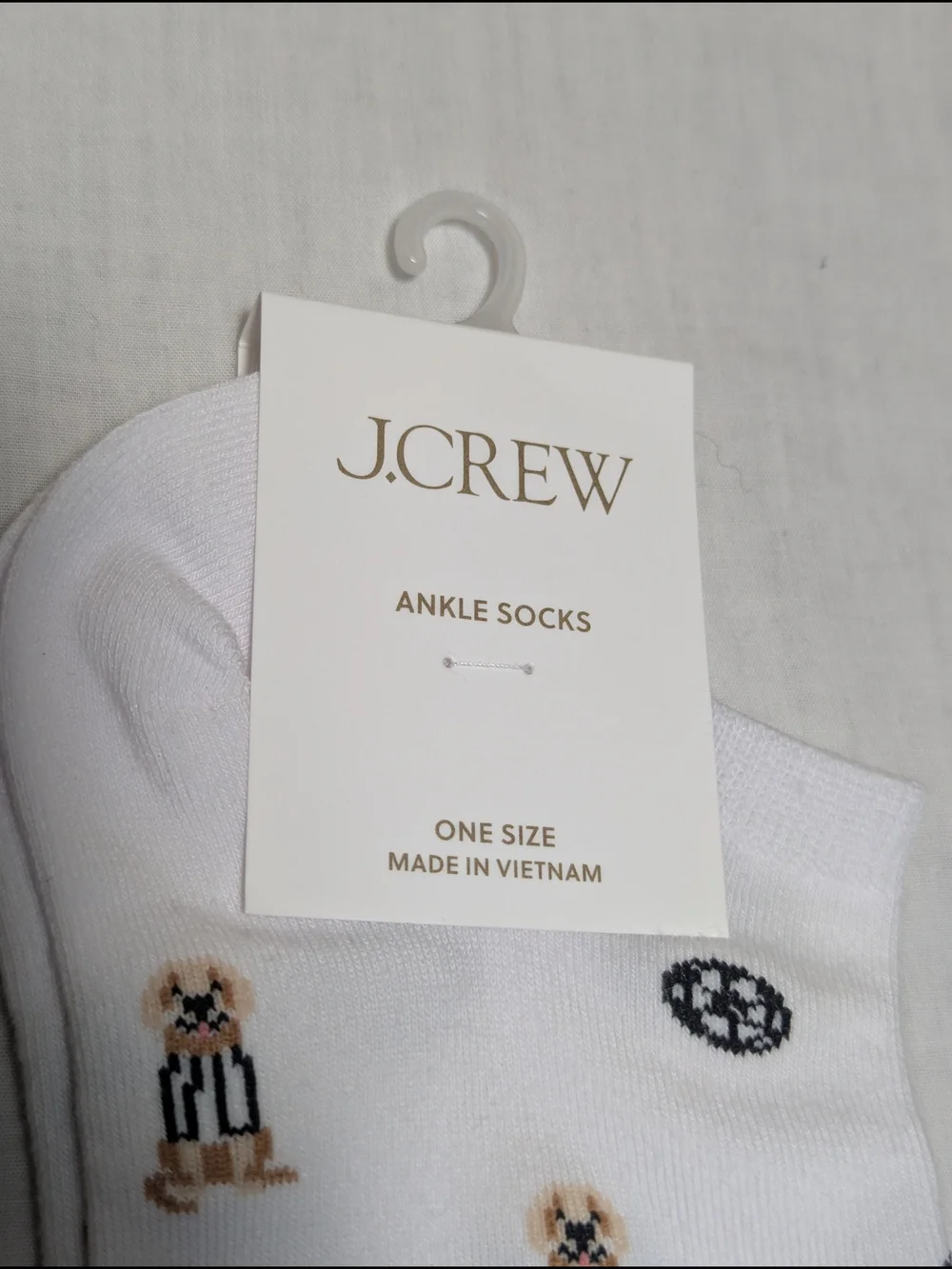 NWT J. Crew Women's White Soccer Golden Retriever Ankle Socks (One Size)